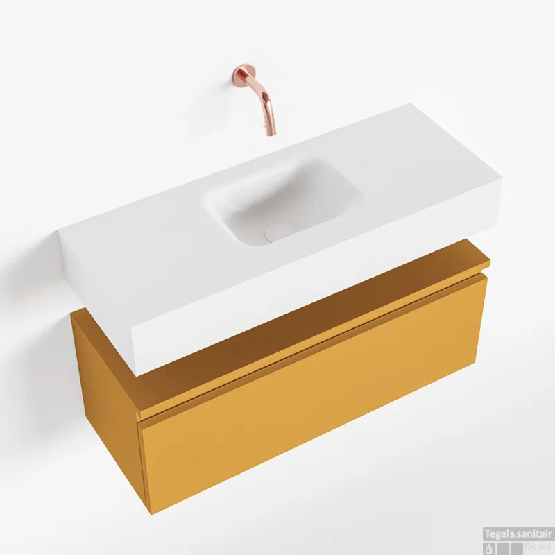 Gereduceerde Prijs MONDIAZ ANDOR 80cm toiletmeubel ocher. LEX 80cm wastafel talc midden geen kraangat