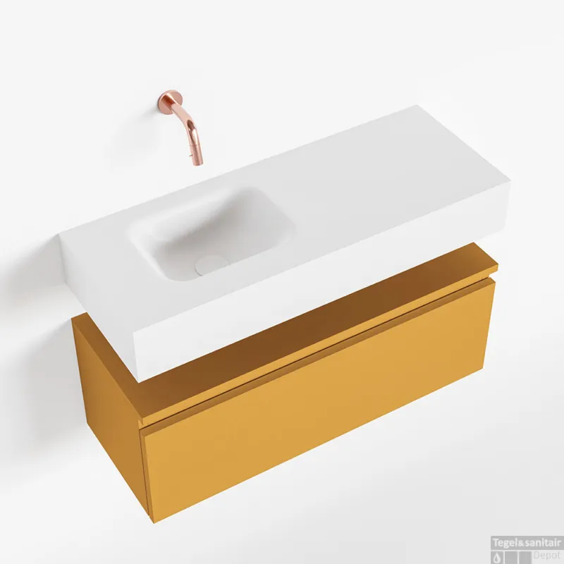 Alleen Vandaag MONDIAZ ANDOR 80cm toiletmeubel ocher. LEX 80cm wastafel talc links geen kraangat