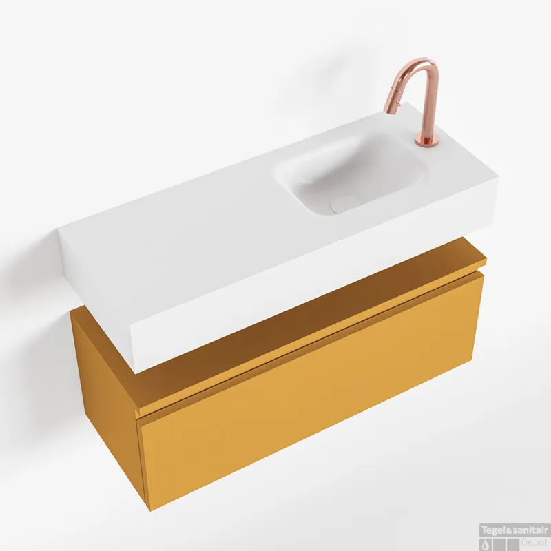 Veilige Betaling MONDIAZ ANDOR 80cm toiletmeubel ocher. LEX 80cm wastafel talc rechts 1 kraangat