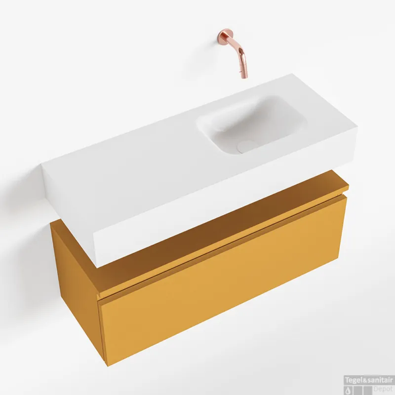 Goedkoop MONDIAZ ANDOR 80cm toiletmeubel ocher. LEX 80cm wastafel talc rechts geen kraangat