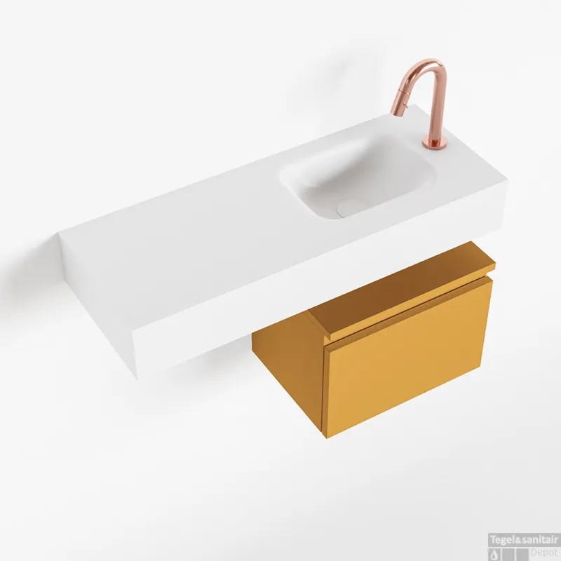Finale Uitverkoop MONDIAZ ANDOR 40cm toiletmeubel ocher. LEX 80cm wastafel talc rechts 1 kraangat