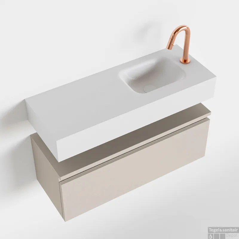 MONDIAZ ANDOR 80cm toiletmeubel linen. LEX 80cm wastafel talc rechts 1 kraangat Express Levering