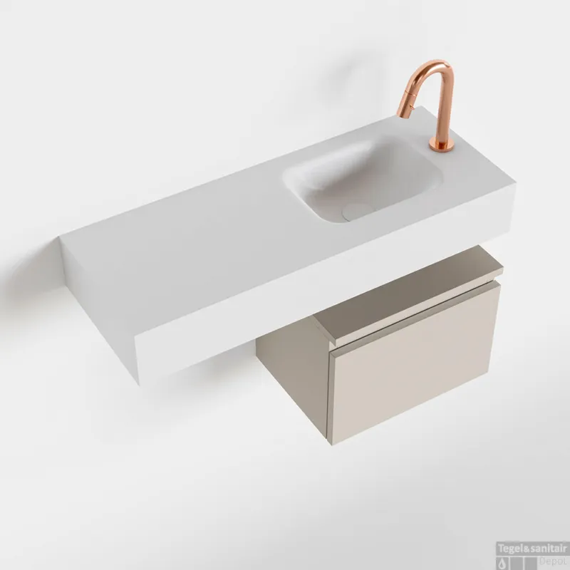 Goedkoop MONDIAZ ANDOR 40cm toiletmeubel linen. LEX 80cm wastafel talc rechts 1 kraangat
