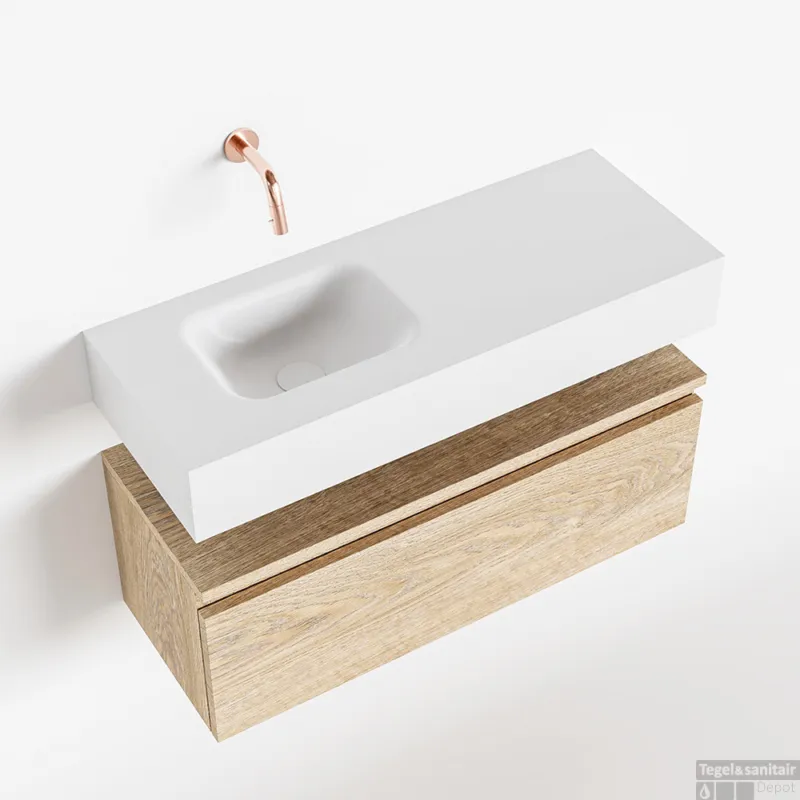 MONDIAZ ANDOR 80cm toiletmeubel washed oak. LEX 80cm wastafel talc links geen kraangat Shop Nu