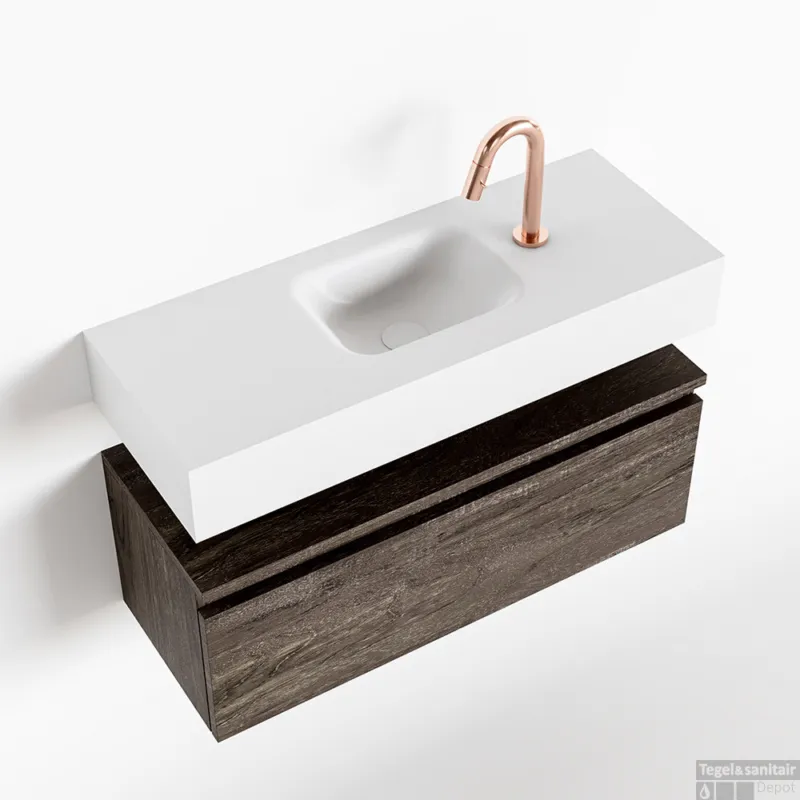 MONDIAZ ANDOR 80cm toiletmeubel dark brown. LEX 80cm wastafel talc midden 1 kraangat Shop Nu