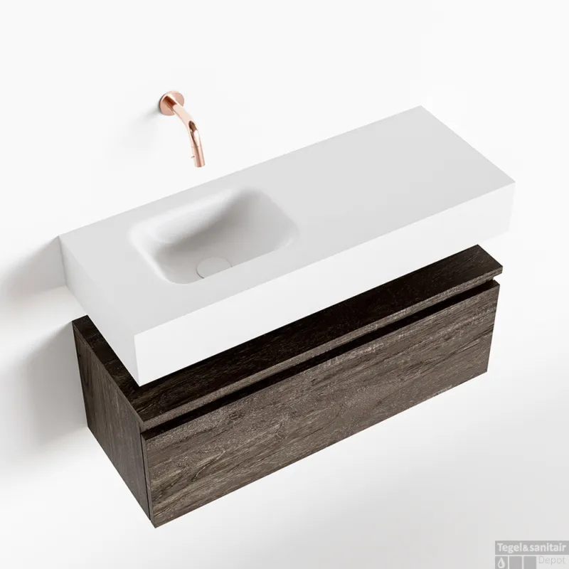 MONDIAZ ANDOR 80cm toiletmeubel dark brown. LEX 80cm wastafel talc links geen kraangat Korting