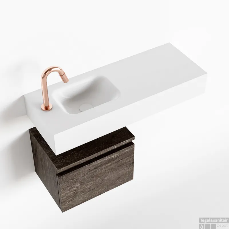 MONDIAZ ANDOR 40cm toiletmeubel dark brown. LEX 80cm wastafel talc links 1 kraangat Alleen Vandaag