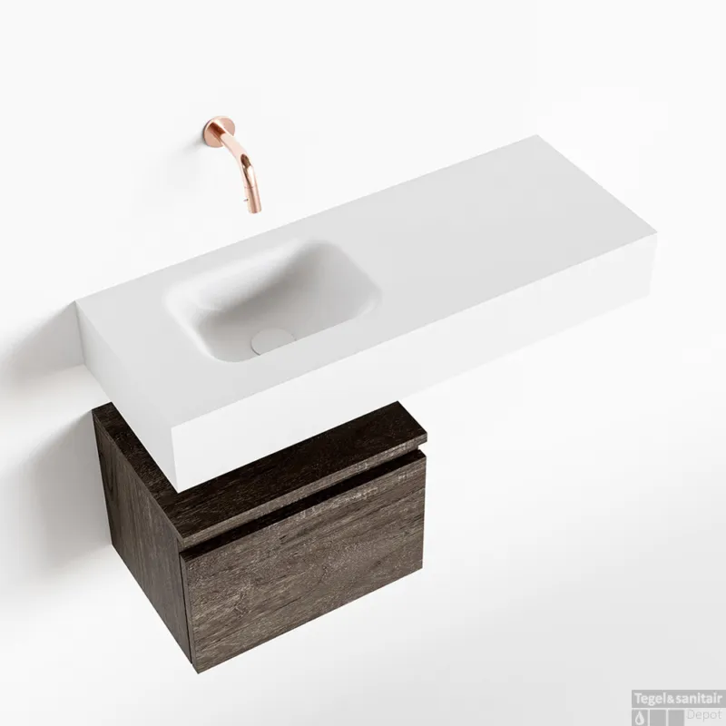 MONDIAZ ANDOR 40cm toiletmeubel dark brown. LEX 80cm wastafel talc links geen kraangat Seizoensaanbieding