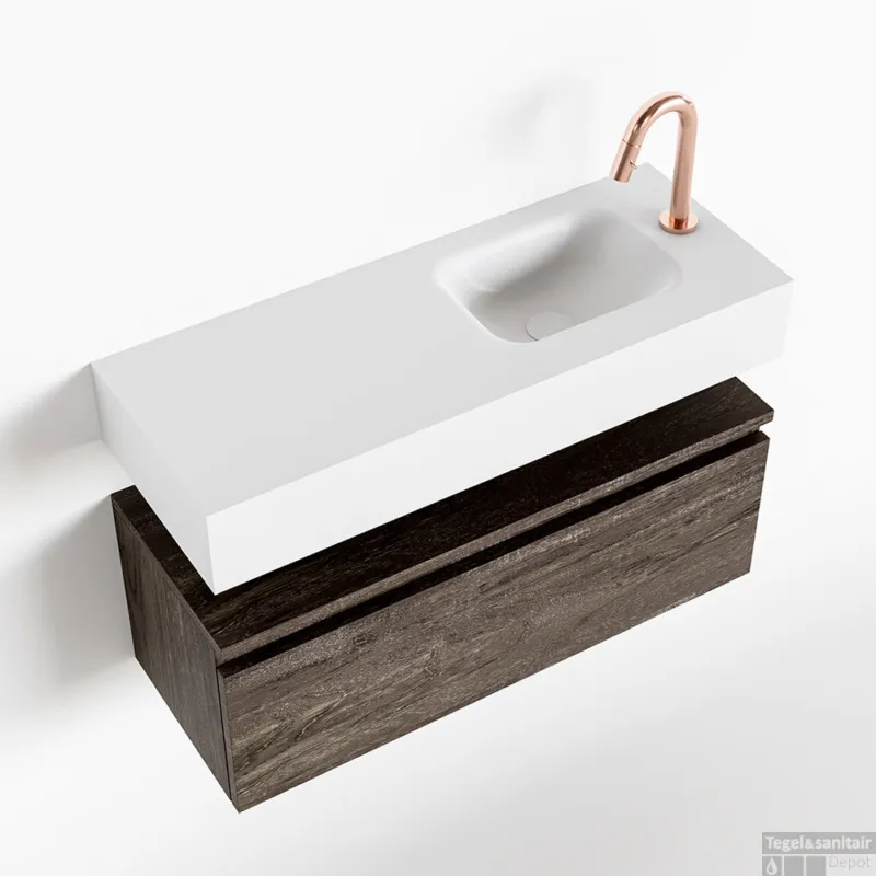 Weekendaanbieding MONDIAZ ANDOR 80cm toiletmeubel dark brown. LEX 80cm wastafel talc rechts 1 kraangat