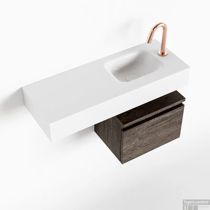 Gereduceerde Prijs MONDIAZ ANDOR 40cm toiletmeubel dark brown. LEX 80cm wastafel talc rechts 1 kraangat
