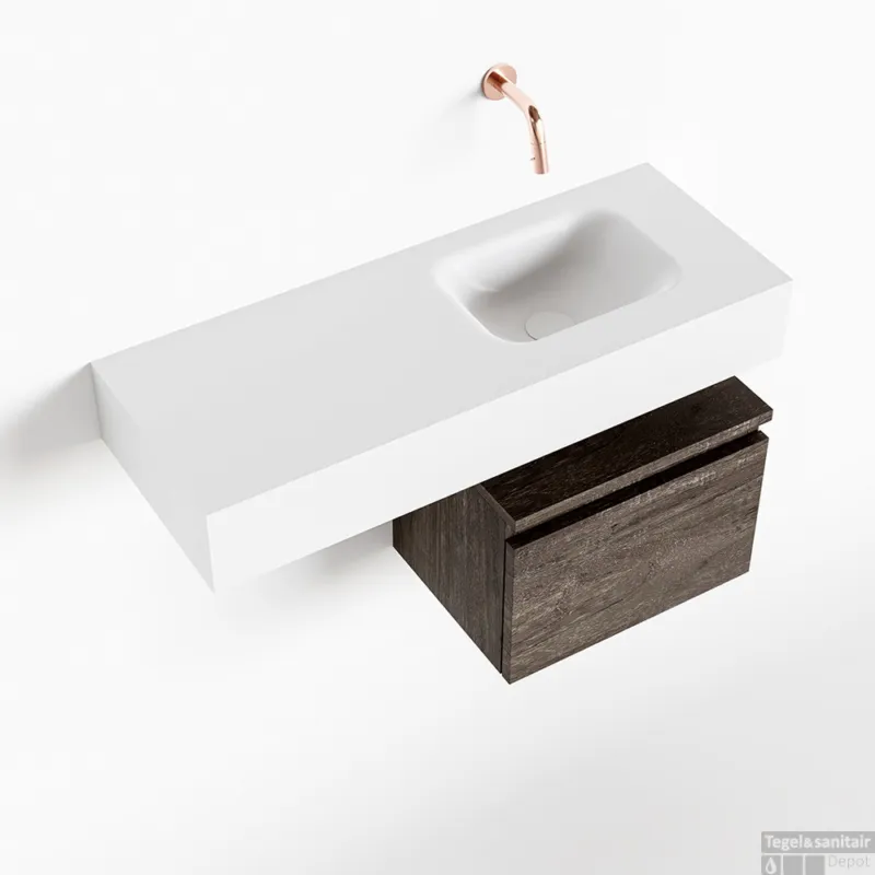 Meest Verkocht MONDIAZ ANDOR 40cm toiletmeubel dark brown. LEX 80cm wastafel talc rechts geen kraangat
