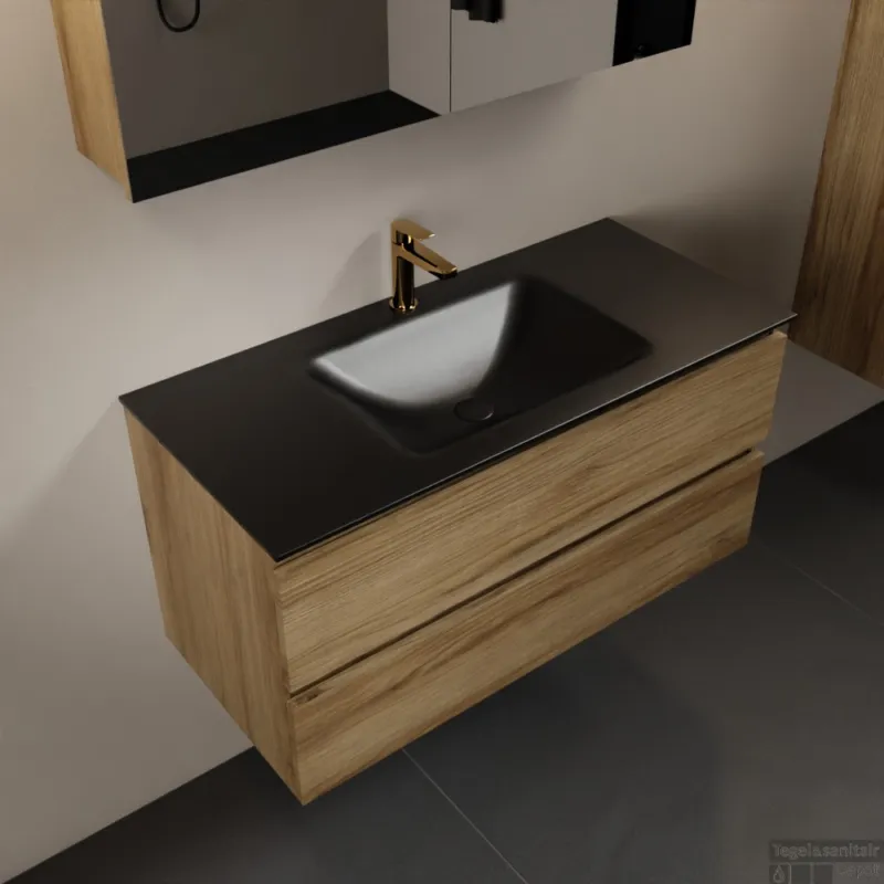 Korting MONDIAZ AIVY 100cm badmeubel Chai, wastafel Urban solid surface midden 1 kraangat met spiegelkast (AI-351321URBAN-SI - AI-M100CHMI - AI-C100CHMI)