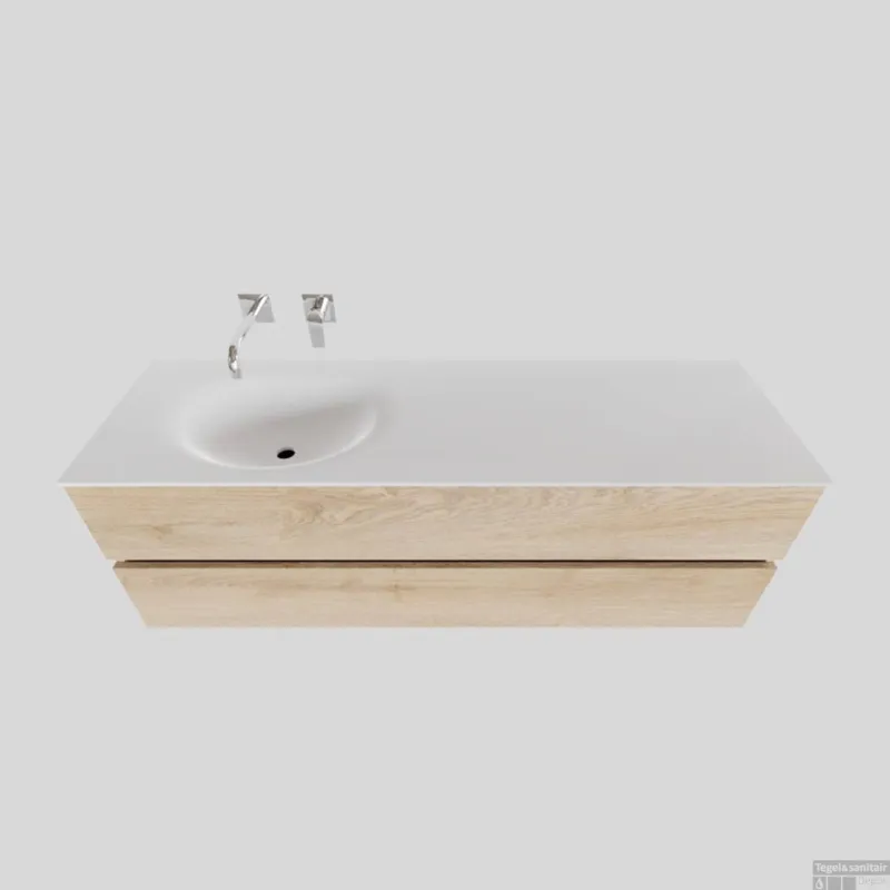Express Levering Badkamermeubel Solid Surface BWS Stockholm 150x46 cm Links Wood Washed Oak (0 kraangaten)