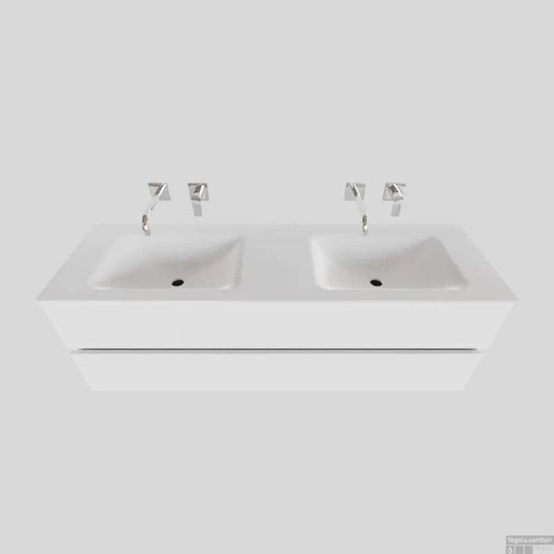 Badkamermeubel Solid Surface BWS Oslo 150x46 cm Dubbel Mat Wit (0 kraangaten) Lage Prijs
