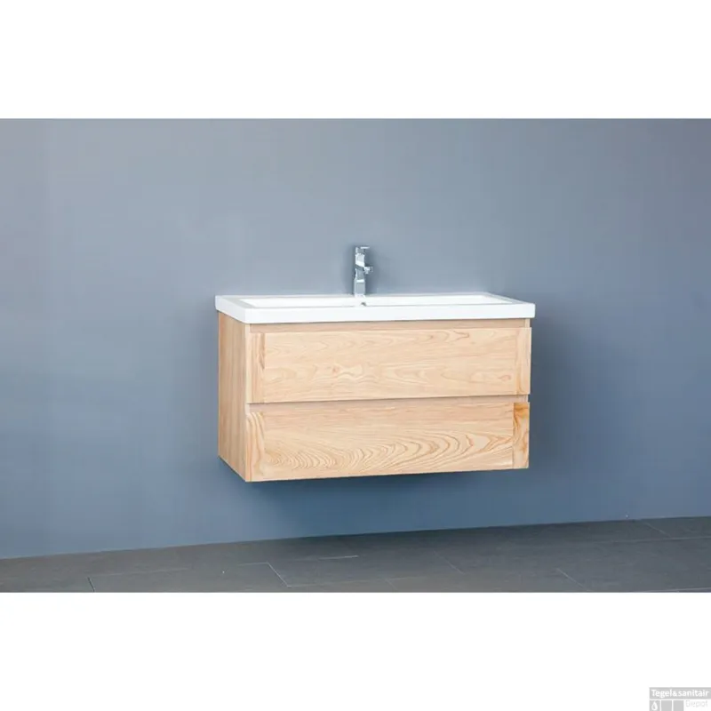 Badkamermeubelset Sanilux Wood Keramiek 100x47x50 cm Eikenhout (inclusief 1 kraangat) Meest Verkocht