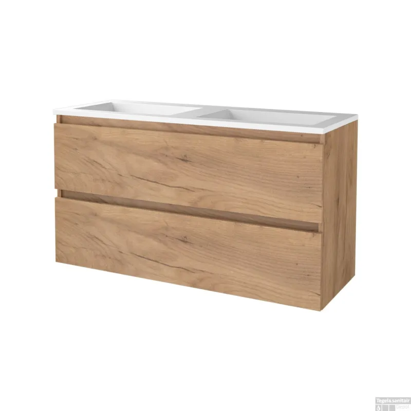 Shop Nu Badmeubelset BWS Salt 120x46cm Greeploos 2 Lades Met Wastafel Whisky Oak