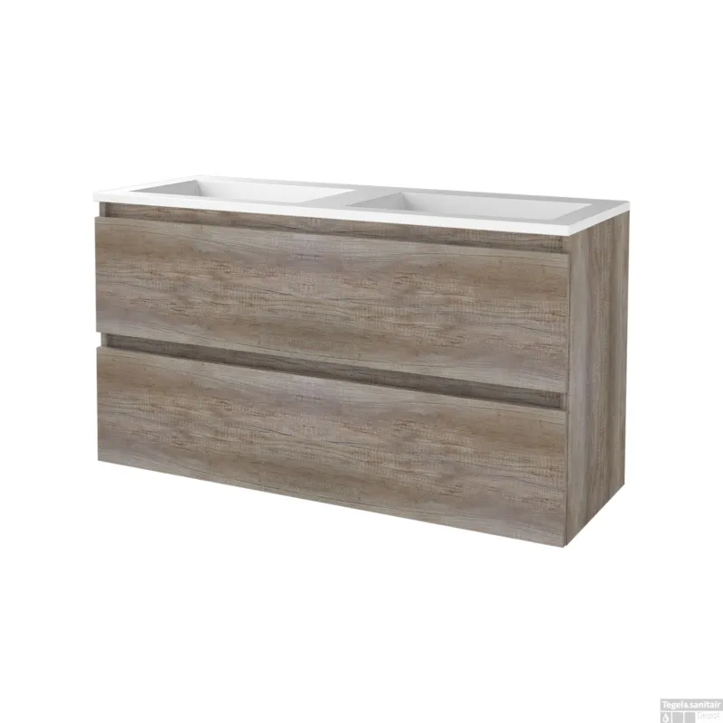Badmeubelset BWS Salt 120x46cm Greeploos 2 Lades Met Wastafel Scotch Oak Finale Uitverkoop