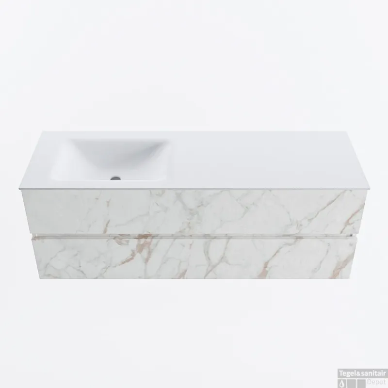 Meest Verkocht MONDIAZ VICA 140cm badmeubel onderkast Carrara 2 lades. Wastafel CLOUD links zonder kraangat, kleur Talc.