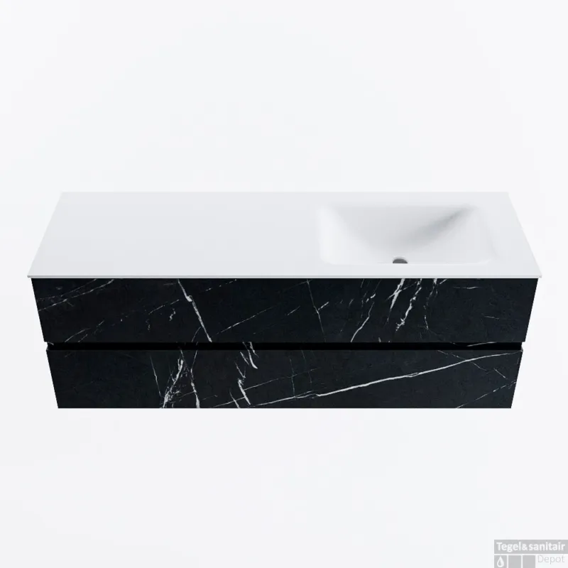 Fabrieksprijs MONDIAZ VICA 140cm badmeubel onderkast Marquina 2 lades. Wastafel CLOUD rechts zonder kraangat, kleur Talc.