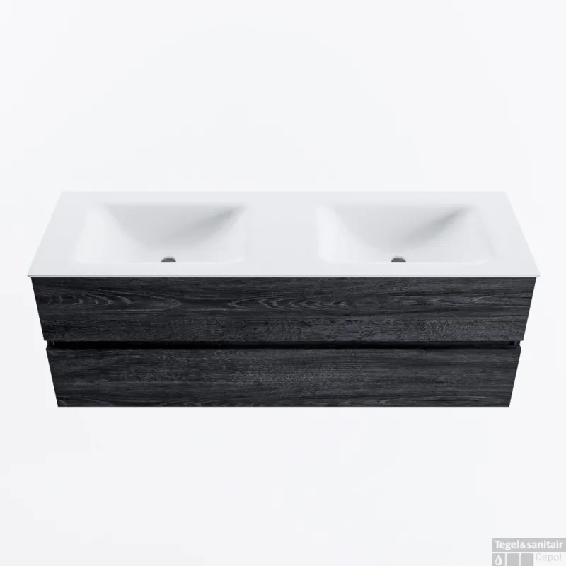Merkproduct MONDIAZ VICA 140cm badmeubel onderkast Antracite 2 lades. Wastafel CLOUD dubbel 2 kraangaten, kleur Talc.