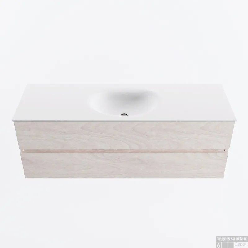 Merkproduct MONDIAZ VICA 140cm badmeubel onderkast Underlayment 2 lades. Wastafel MOON midden zonder kraangat, kleur Talc.