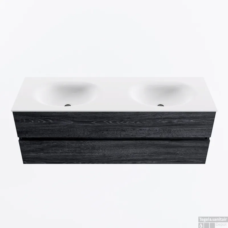 Aanbieding MONDIAZ VICA 140cm badmeubel onderkast Antracite 2 lades. Wastafel MOON dubbel zonder kraangat, kleur Talc.