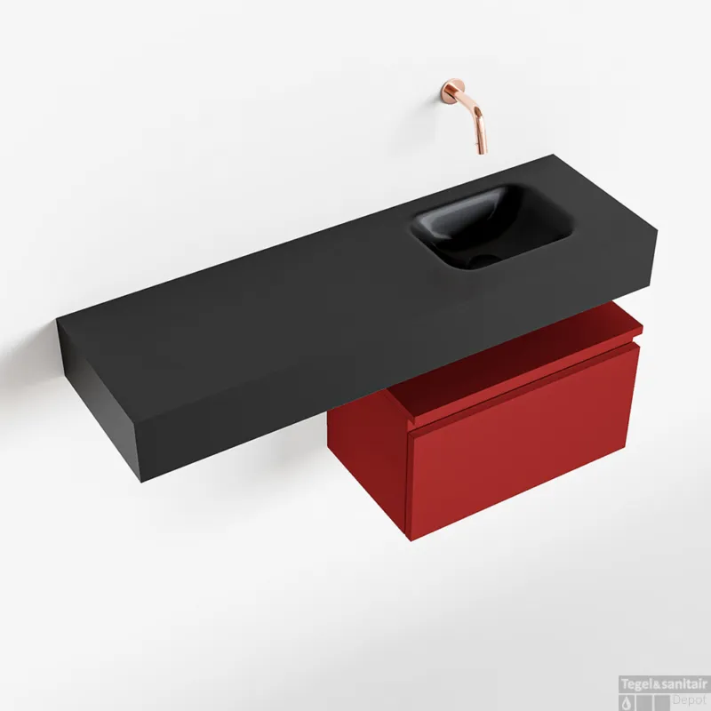 MONDIAZ ANDOR 50cm toiletmeubel fire. LEX 100cm wastafel urban rechts geen kraangat Gecertificeerd