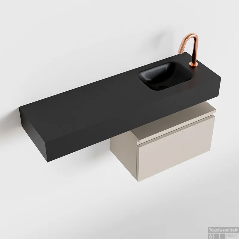 MONDIAZ ANDOR 50cm toiletmeubel linen. LEX 100cm wastafel urban rechts 1 kraangat Tijdelijk Beschikbaar