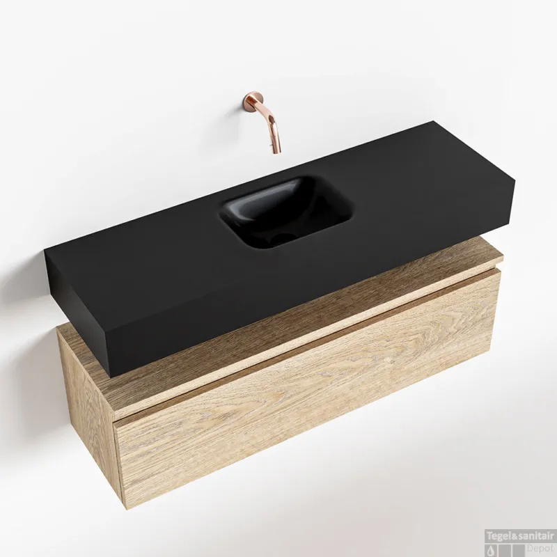 Direct Beschikbaar MONDIAZ ANDOR 100cm toiletmeubel washed oak. LEX 100cm wastafel urban midden geen kraangat