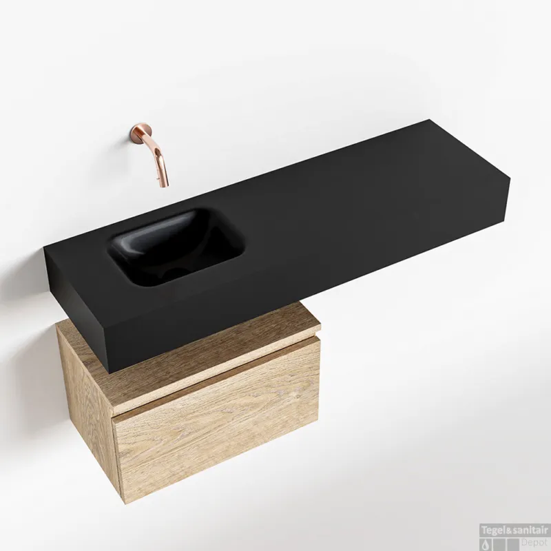 Exclusieve Aanbieding MONDIAZ ANDOR 50cm toiletmeubel washed oak. LEX 100cm wastafel urban links geen kraangat