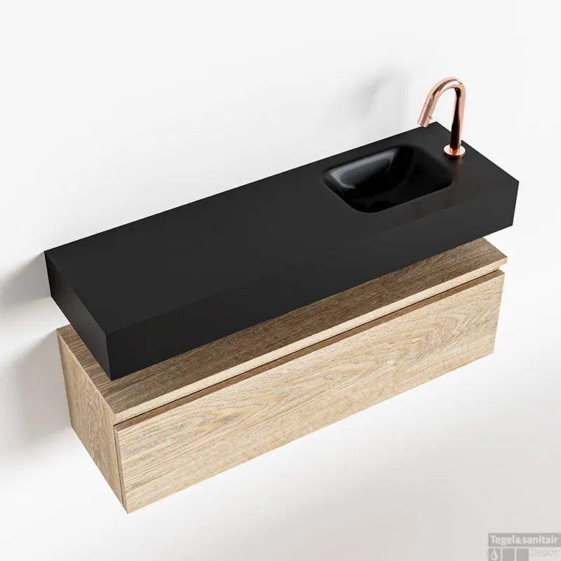MONDIAZ ANDOR 100cm toiletmeubel washed oak. LEX 100cm wastafel urban rechts 1 kraangat Weekendaanbieding