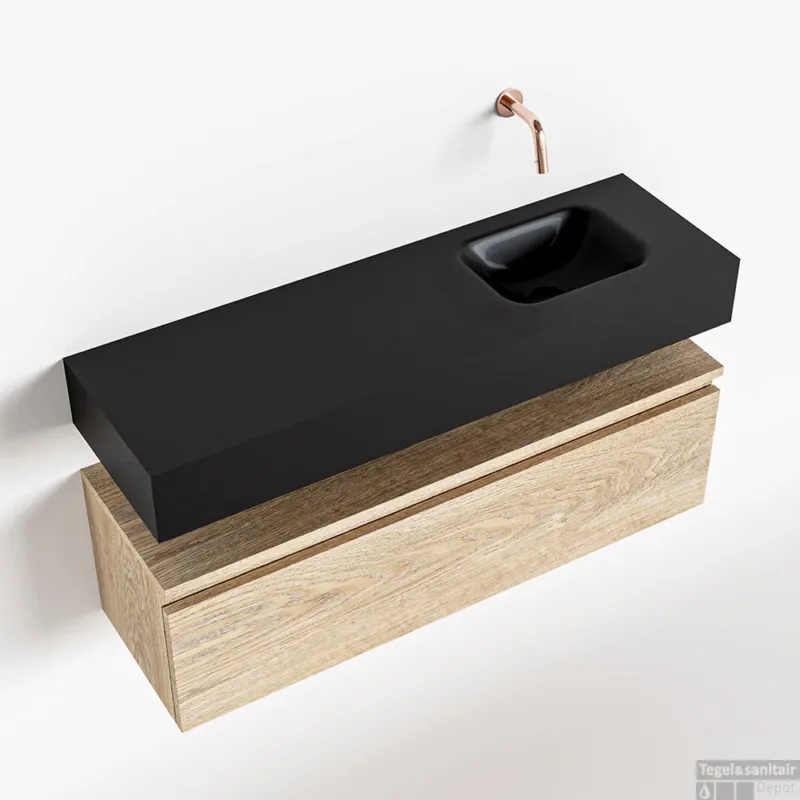 MONDIAZ ANDOR 100cm toiletmeubel washed oak. LEX 100cm wastafel urban rechts geen kraangat Merkproduct