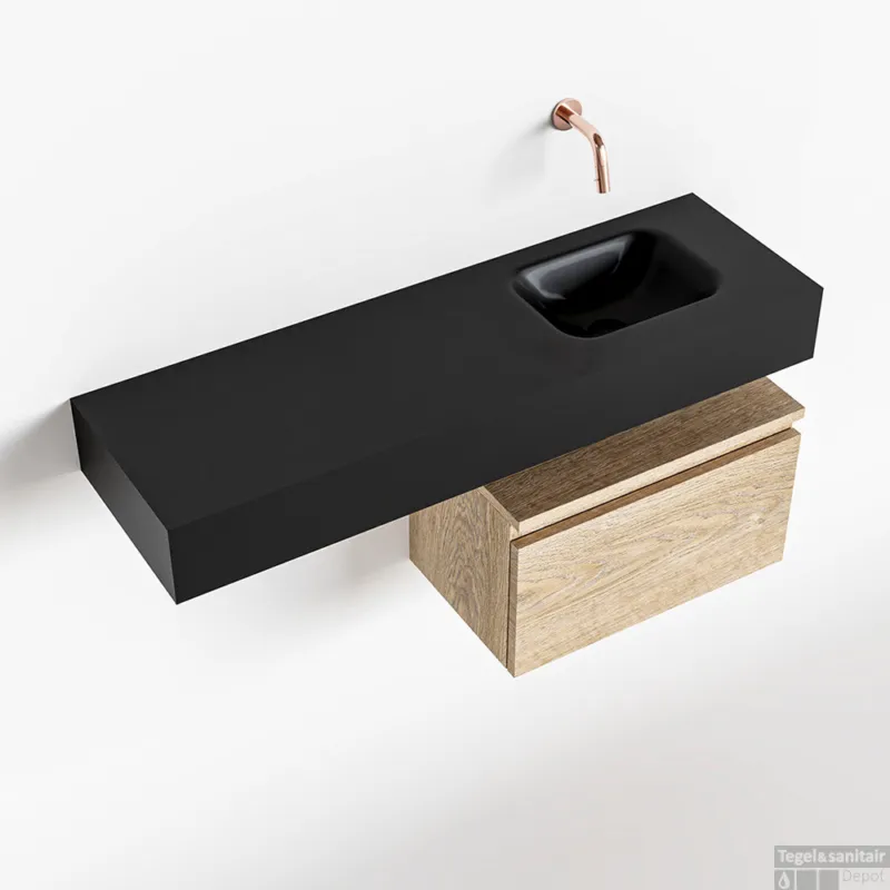MONDIAZ ANDOR 50cm toiletmeubel washed oak. LEX 100cm wastafel urban rechts geen kraangat Fabrieksprijs