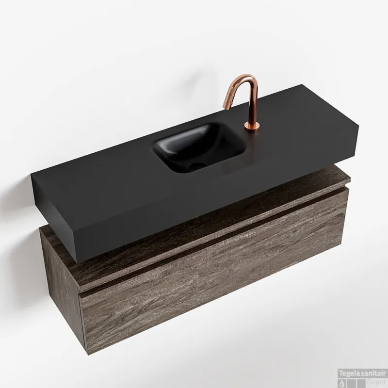 Merkproduct MONDIAZ ANDOR 100cm toiletmeubel dark brown. LEX 100cm wastafel urban midden 1 kraangat