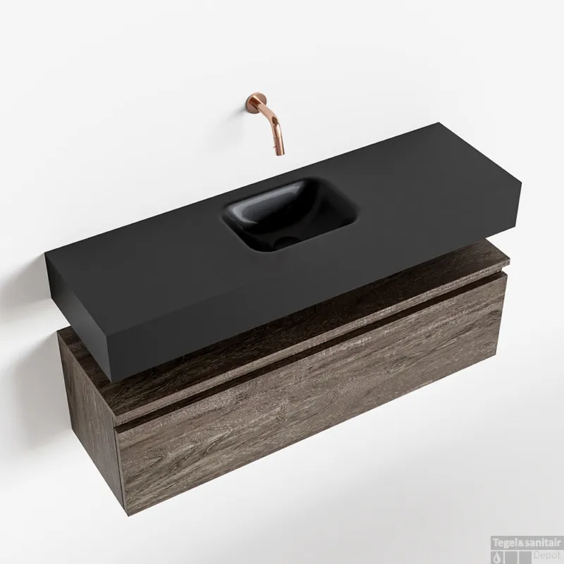 MONDIAZ ANDOR 100cm toiletmeubel dark brown. LEX 100cm wastafel urban midden geen kraangat Gratis Retour
