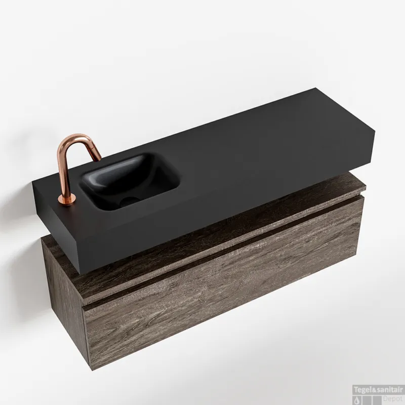 MONDIAZ ANDOR 100cm toiletmeubel dark brown. LEX 100cm wastafel urban links 1 kraangat Rechtstreeks Van De Fabrikant