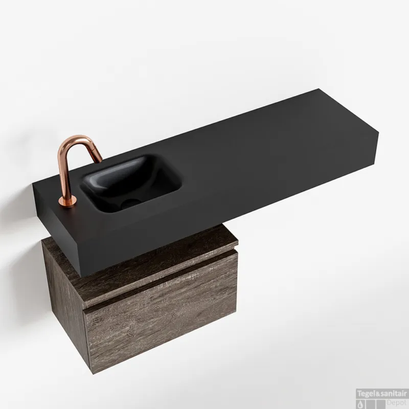 MONDIAZ ANDOR 50cm toiletmeubel dark brown. LEX 100cm wastafel urban links 1 kraangat Flitsaanbieding