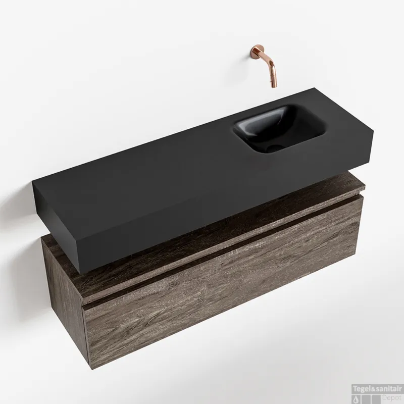 MONDIAZ ANDOR 100cm toiletmeubel dark brown. LEX 100cm wastafel urban rechts geen kraangat Meest Verkocht