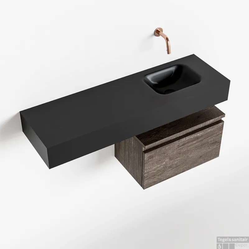 Laatste Kans MONDIAZ ANDOR 50cm toiletmeubel dark brown. LEX 100cm wastafel urban rechts geen kraangat