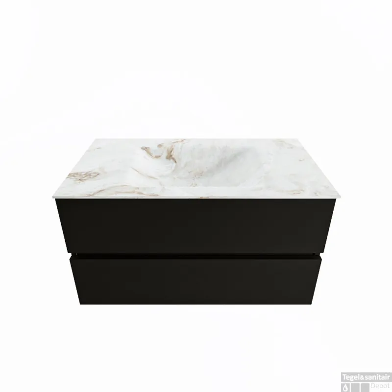 Gratis Retour MONDIAZ VICA-DLUX 90cm badmeubel onderkast Urban 2 lades. Inbouw wastafel CLOUD midden zonder kraangat, kleur Frappe.