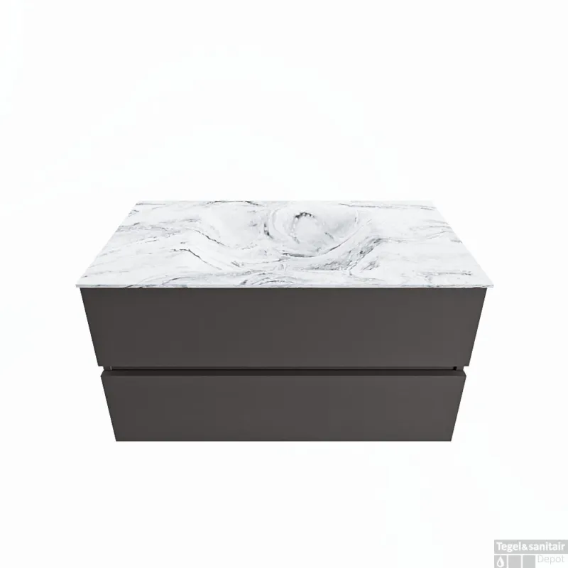 Favoriet MONDIAZ VICA-DLUX 90cm badmeubel onderkast Dark grey 2 lades. Inbouw wastafel CLOUD midden 1 kraangat, kleur Glace.