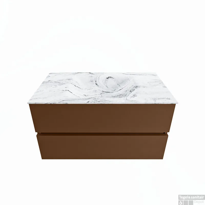 Uitverkoop MONDIAZ VICA-DLUX 90cm badmeubel onderkast Rust 2 lades. Inbouw wastafel CLOUD midden 1 kraangat, kleur Glace.