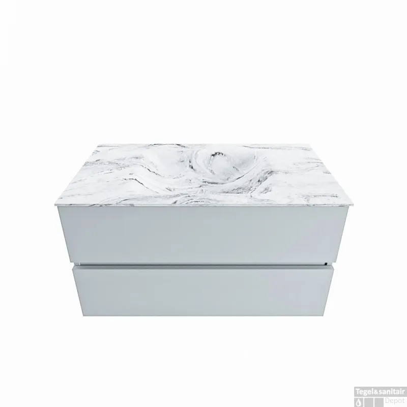 Dagaanbieding MONDIAZ VICA-DLUX 90cm badmeubel onderkast Clay 2 lades. Inbouw wastafel CLOUD midden zonder kraangat, kleur Glace.