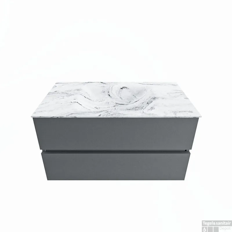 Alleen Vandaag MONDIAZ VICA-DLUX 90cm badmeubel onderkast Plata 2 lades. Inbouw wastafel CLOUD midden 1 kraangat, kleur Glace.