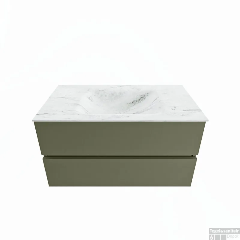 Veilige Betaling MONDIAZ VICA-DLUX 90cm badmeubel onderkast Army 2 lades. Inbouw wastafel CLOUD midden 1 kraangat, kleur Opalo.