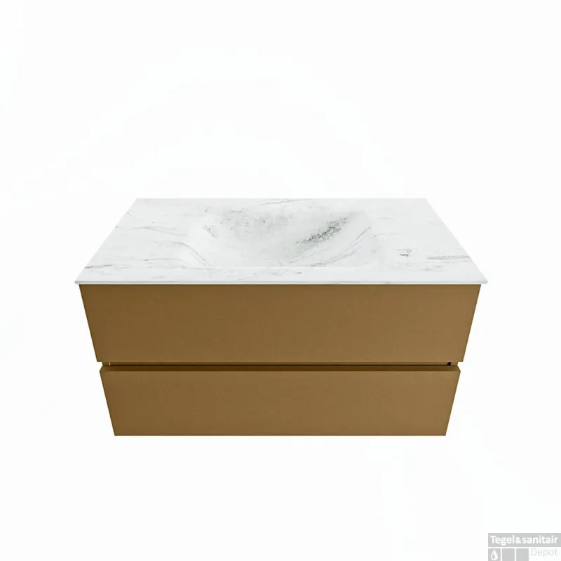 Hete Deal MONDIAZ VICA-DLUX 90cm badmeubel onderkast Oro 2 lades. Inbouw wastafel CLOUD midden 1 kraangat, kleur Opalo.