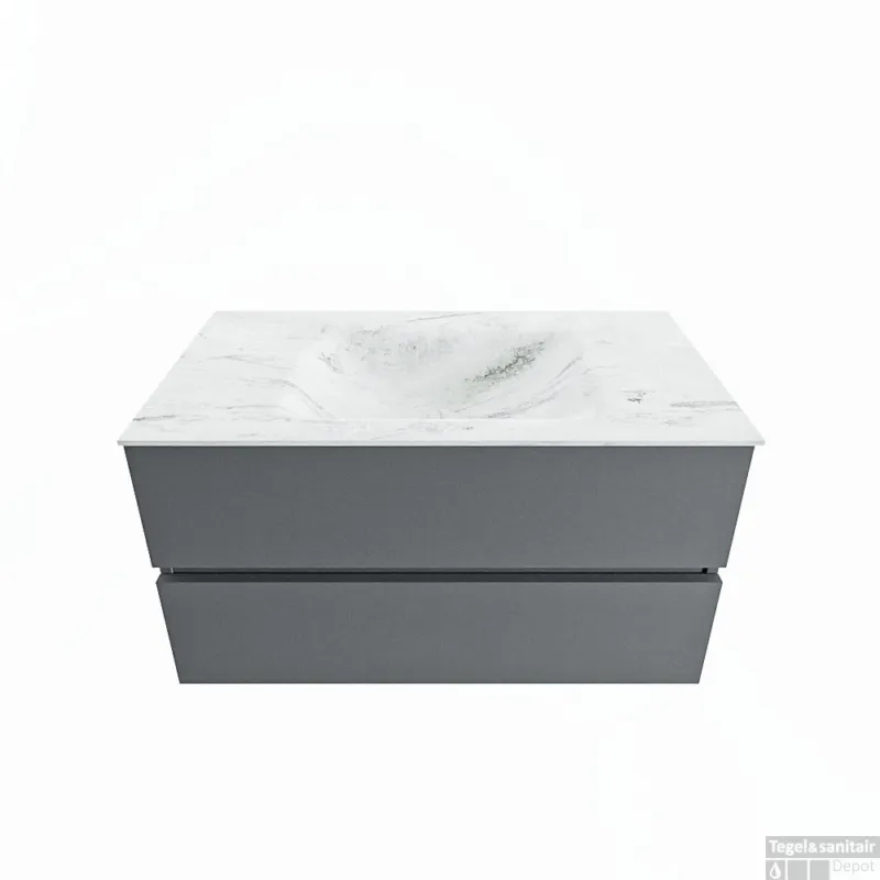 Merkproduct MONDIAZ VICA-DLUX 90cm badmeubel onderkast Plata 2 lades. Inbouw wastafel CLOUD midden 1 kraangat, kleur Opalo.