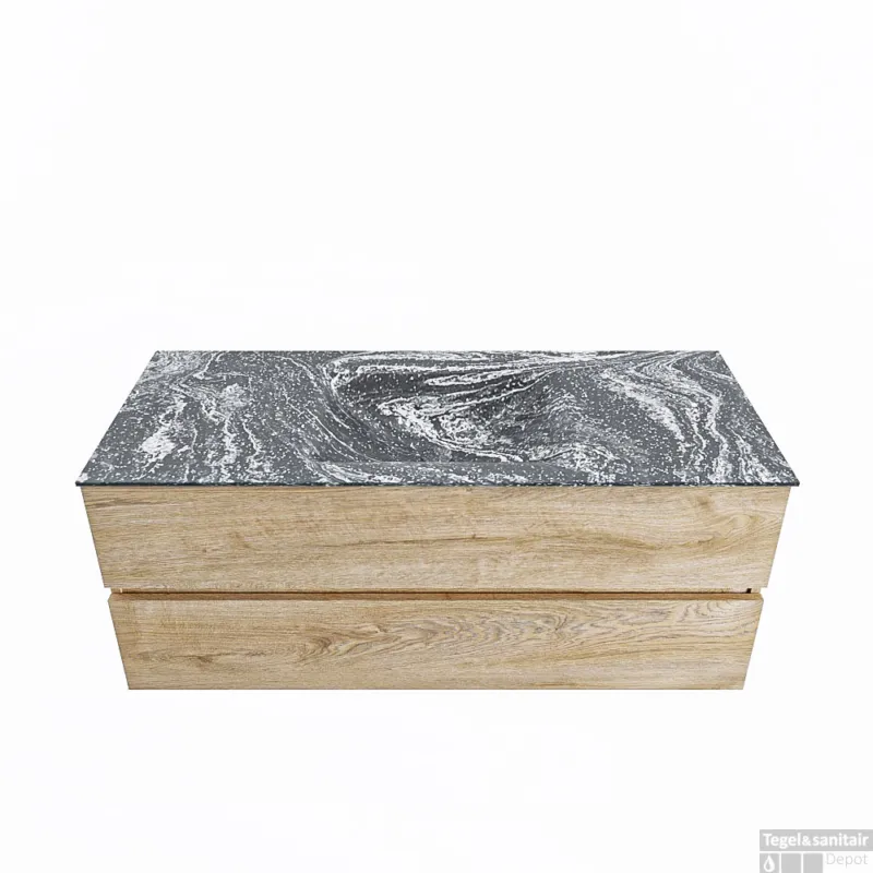 Fabrieksprijs MONDIAZ VICA-DLUX 120cm badmeubel onderkast Washed Oak 2 lades. Inbouw wastafel CLOUD midden 1 kraangat, kleur Lava.