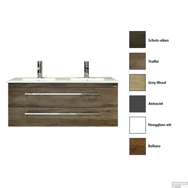Koop Online Badkamermeubelset Sanicare Q1 2 Soft Close Lades Truffel 121x46 cm