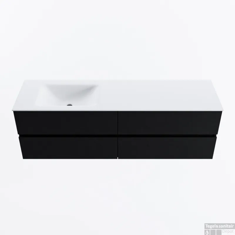 Hete Deal MONDIAZ VICA 160cm badmeubel onderkast Urban 4 lades. Wastafel CLOUD links zonder kraangat, kleur Talc.